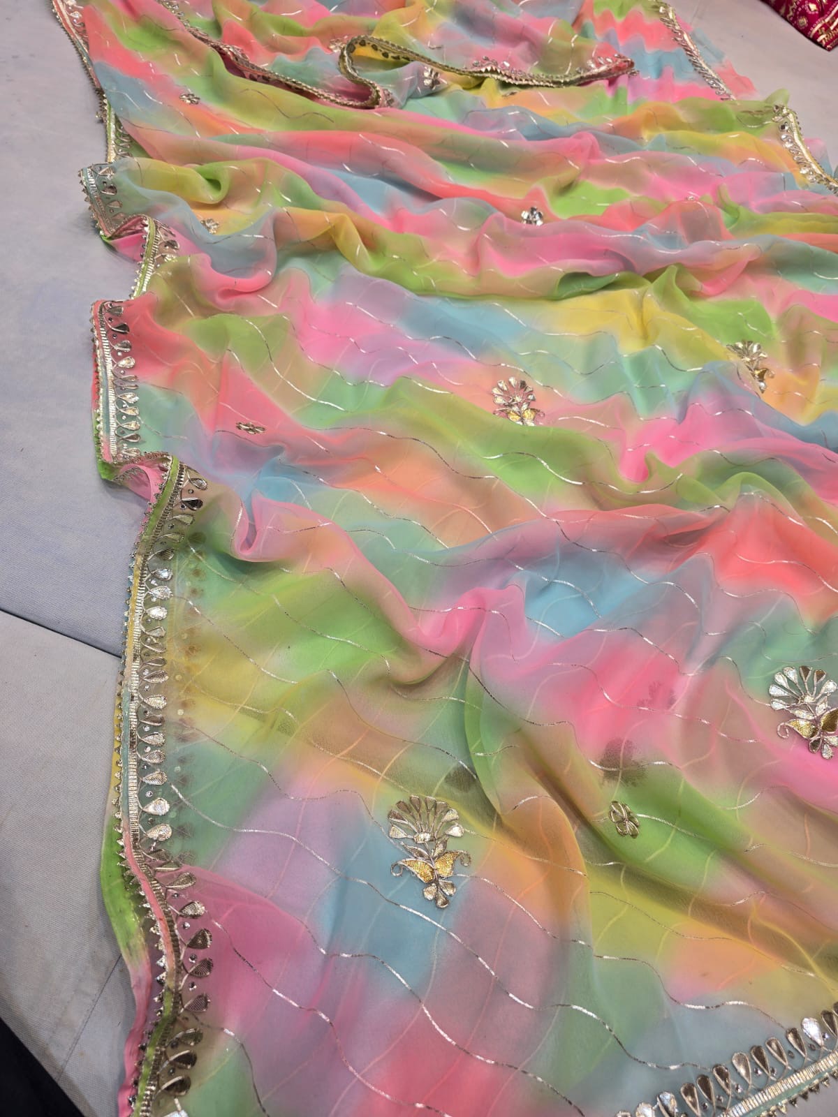 SHIFFON FABRIC WITH GLITTER FOIL PRINT SAREE