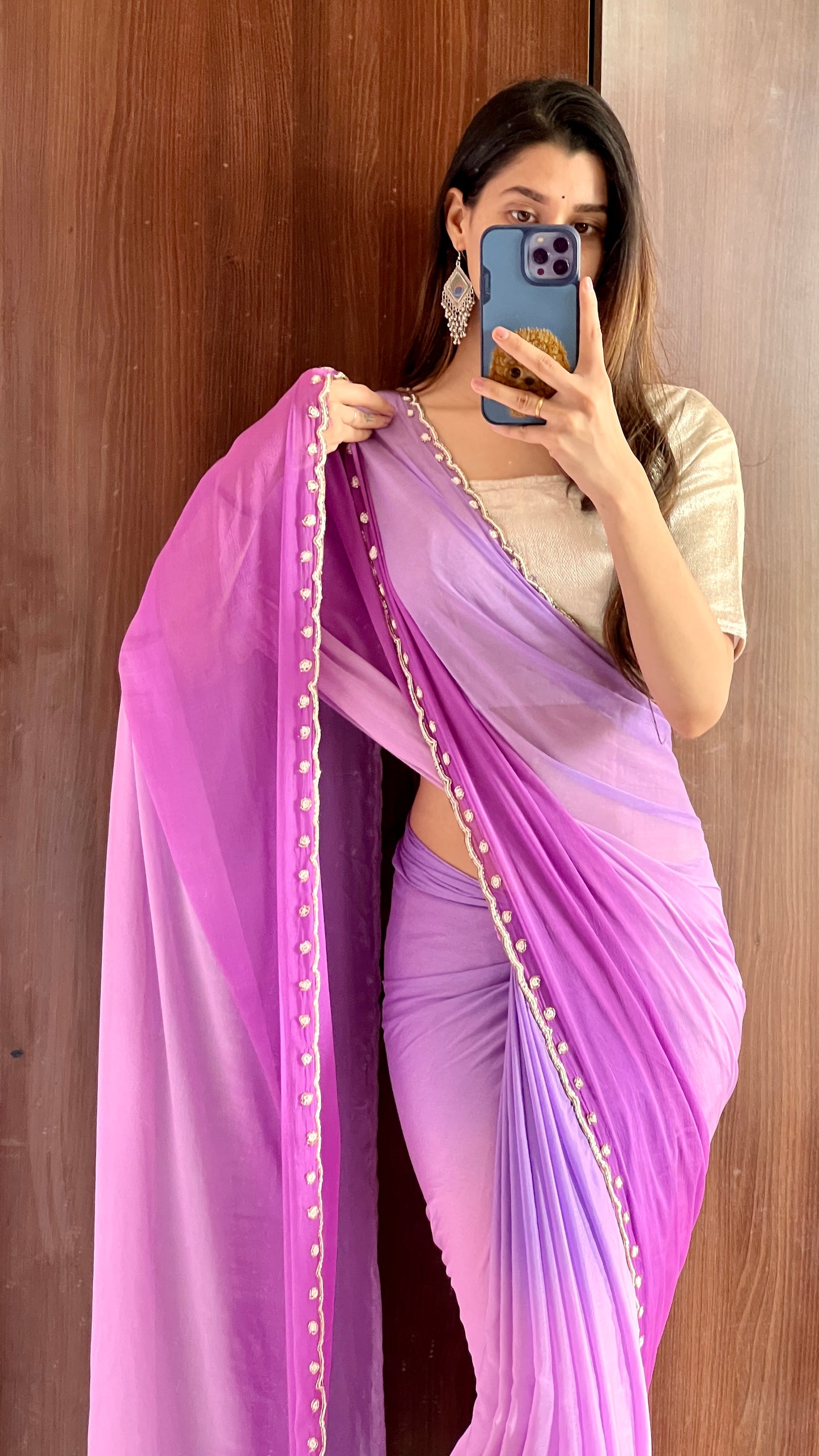 Chinon designer maggam handwork saree
