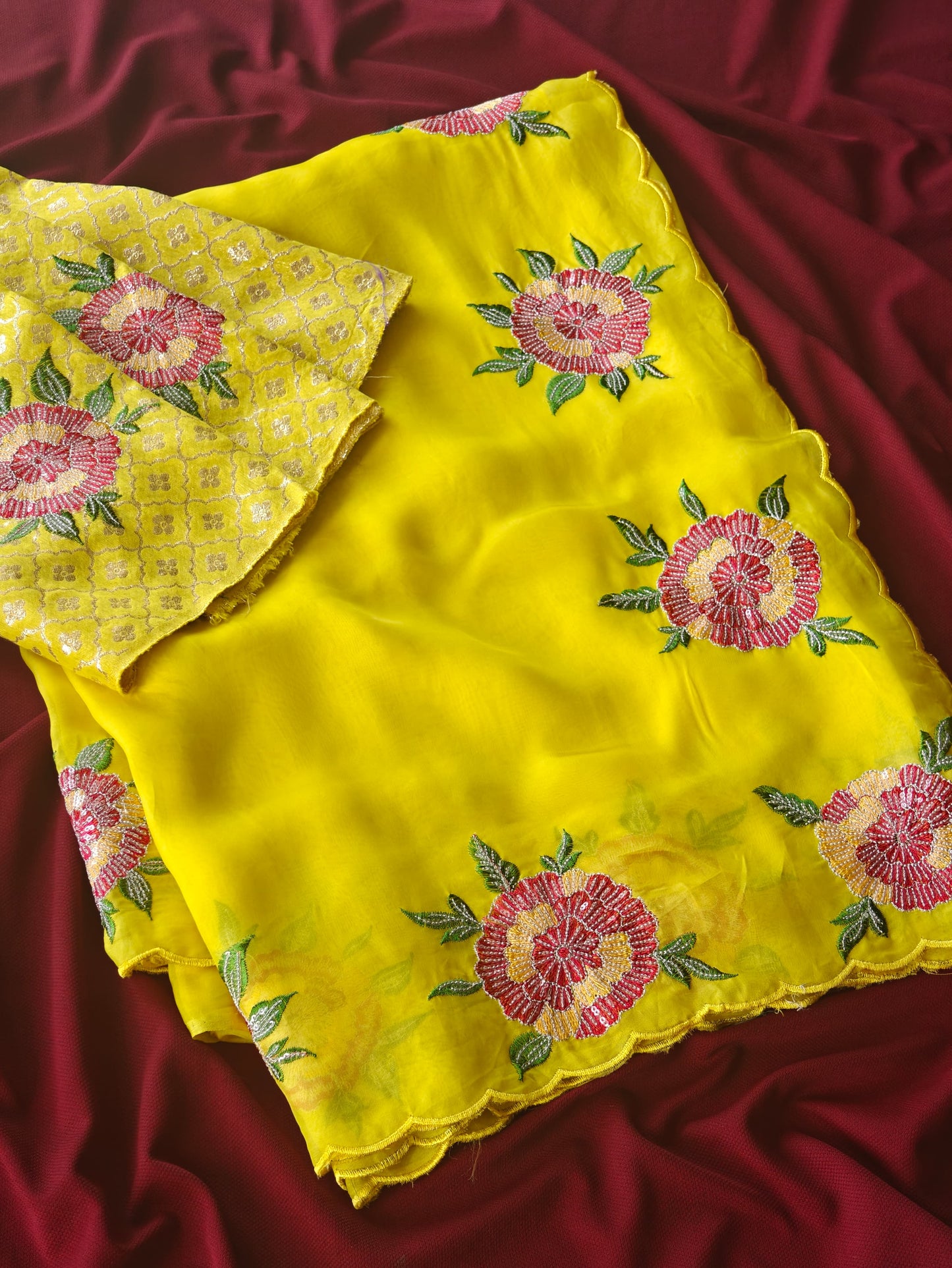 Pure organza sarees with intricate floral embroidery saree