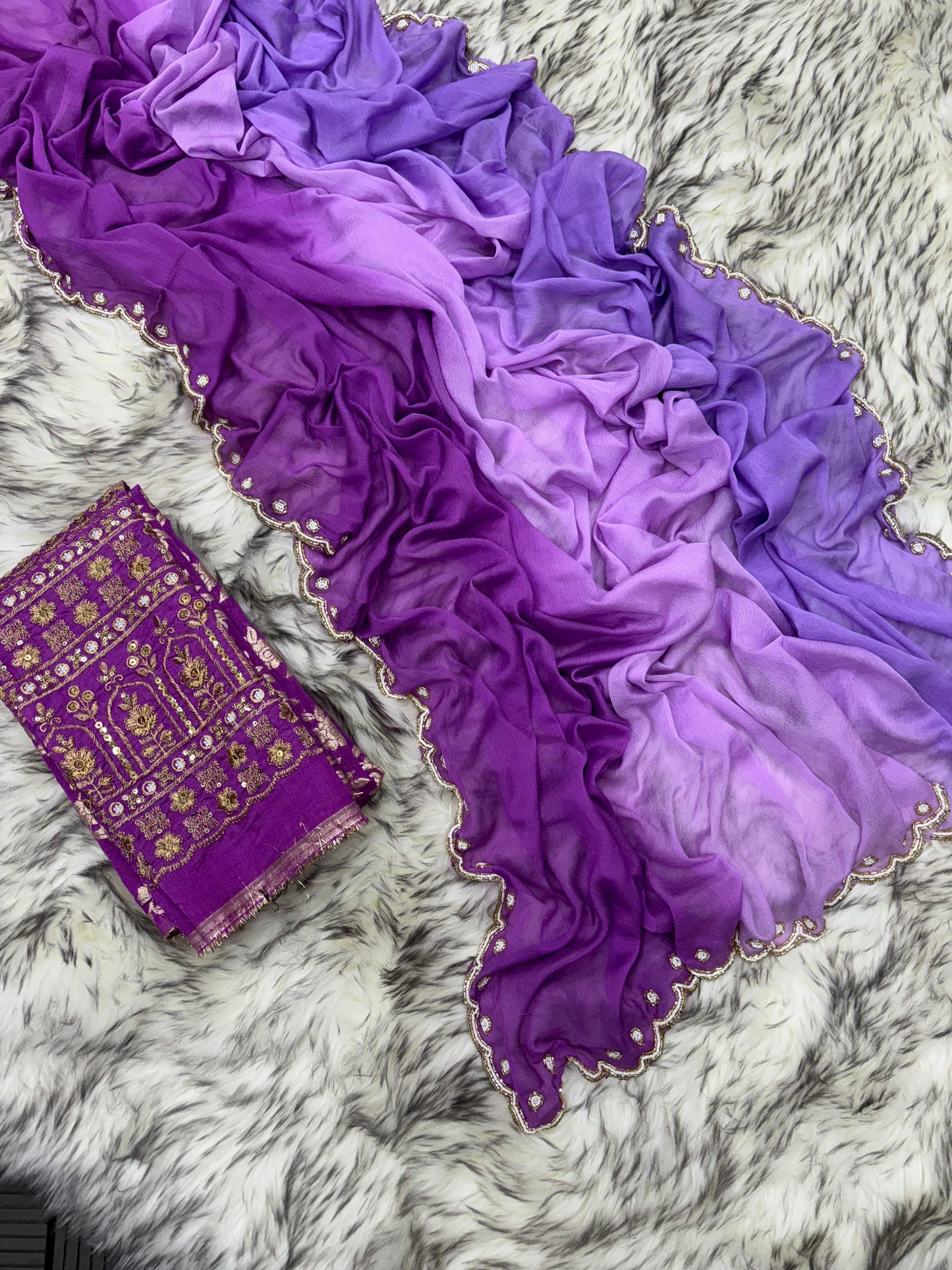Chinon designer maggam handwork saree