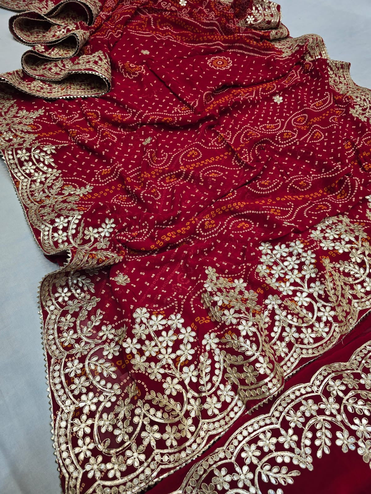 Georgette bandhani Gotapatti saree