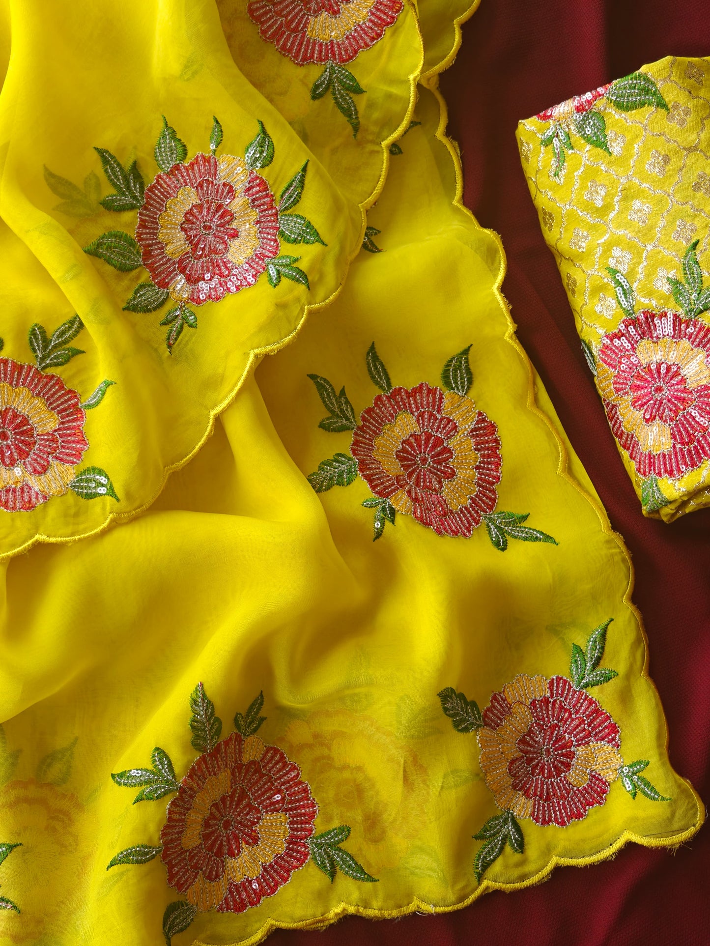 Pure organza sarees with intricate floral embroidery saree