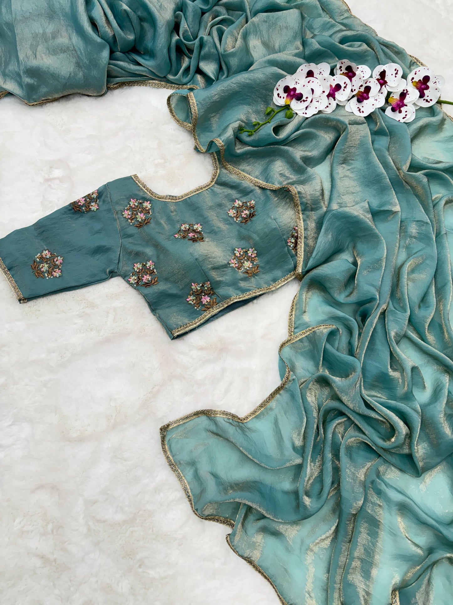 HEAVY DESIGNER FENDY SOFT AND RICH SILK SAREE WITH DESIGNER LACE with stitched blouse β€οΈ