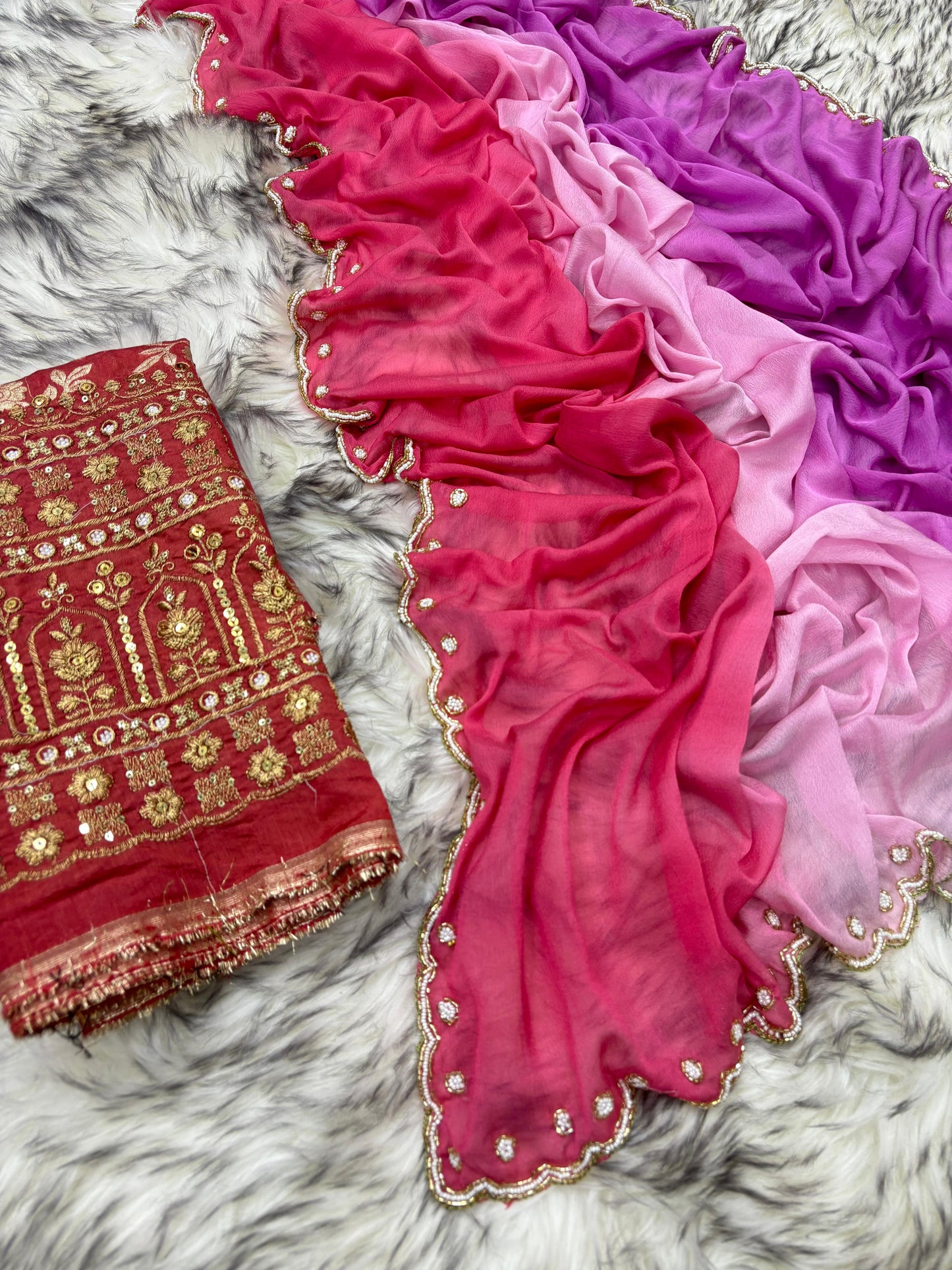 Chinon designer maggam handwork saree