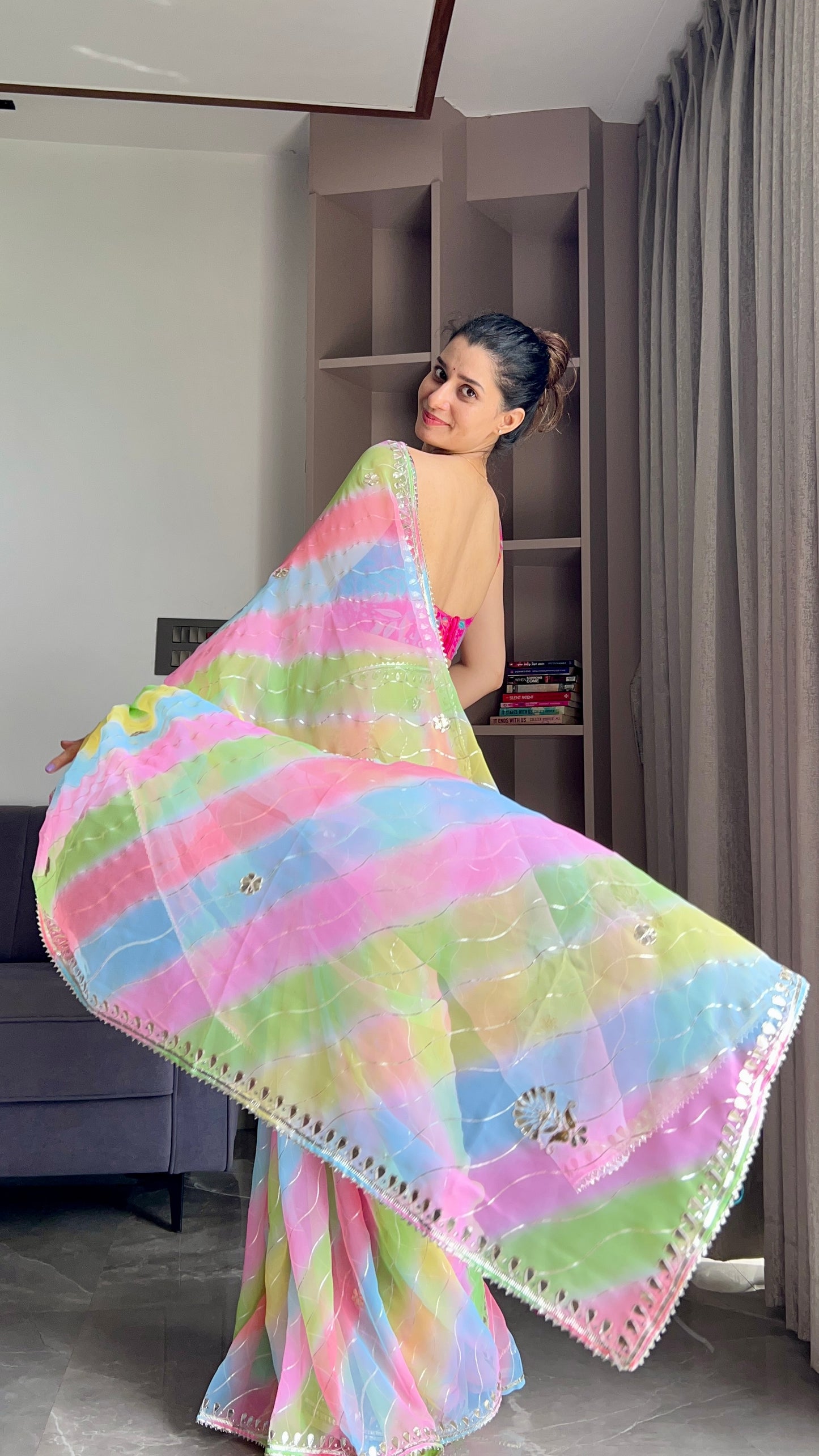 SHIFFON FABRIC WITH GLITTER FOIL PRINT SAREE