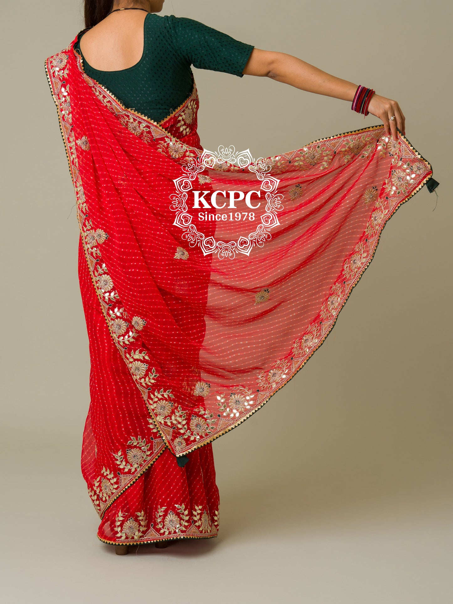 Pure Georgette Beautiful Lehriya Design With Embroidery Gotaptti Work Border Saree, ASH, OR