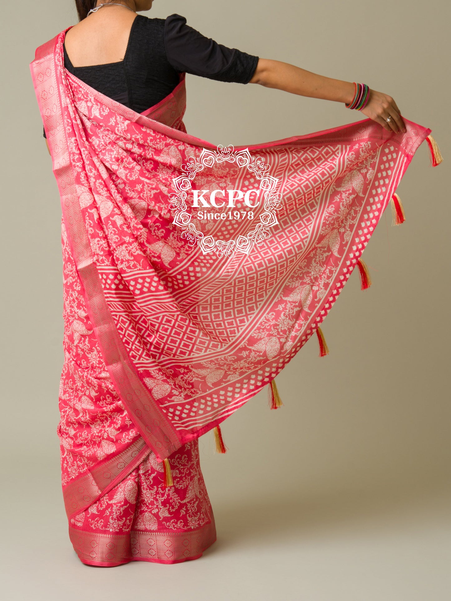 New Batik Sanganeri Print Banarasi Border Saree with blouse, JPP