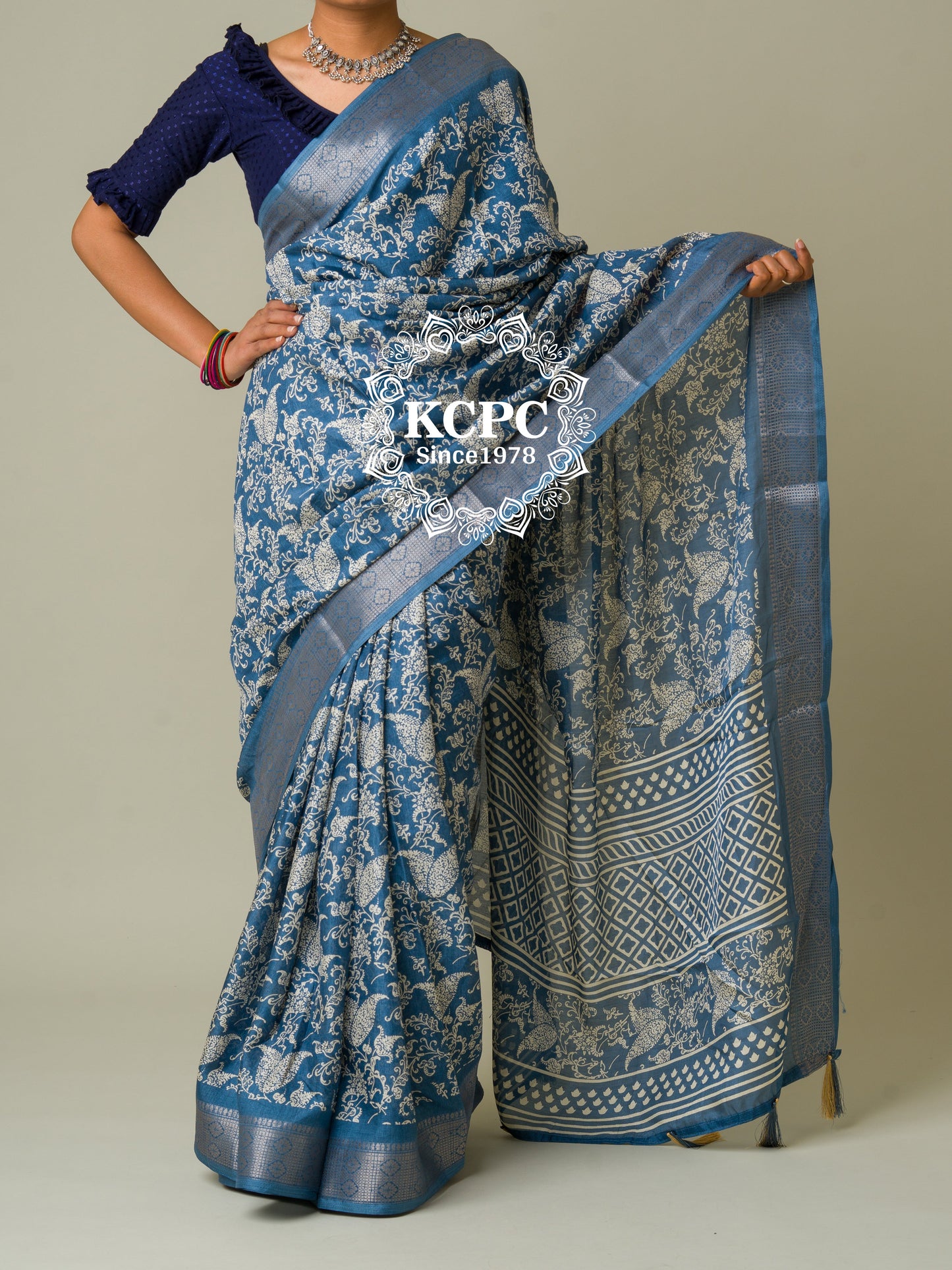 New Batik Sanganeri Print Banarasi Border Saree with blouse, JPP
