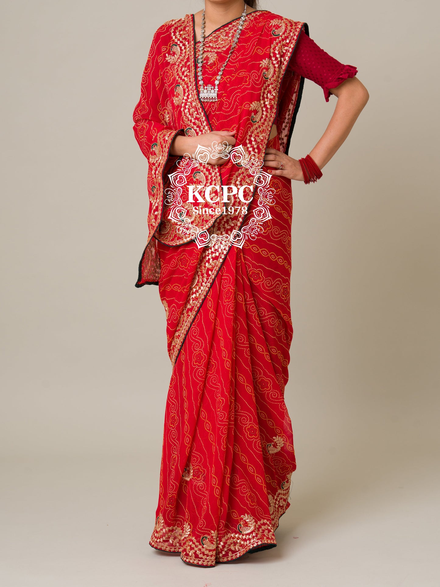 Latest Pure 60 gram Georgette Bandhani Gotapatti Work Saree.