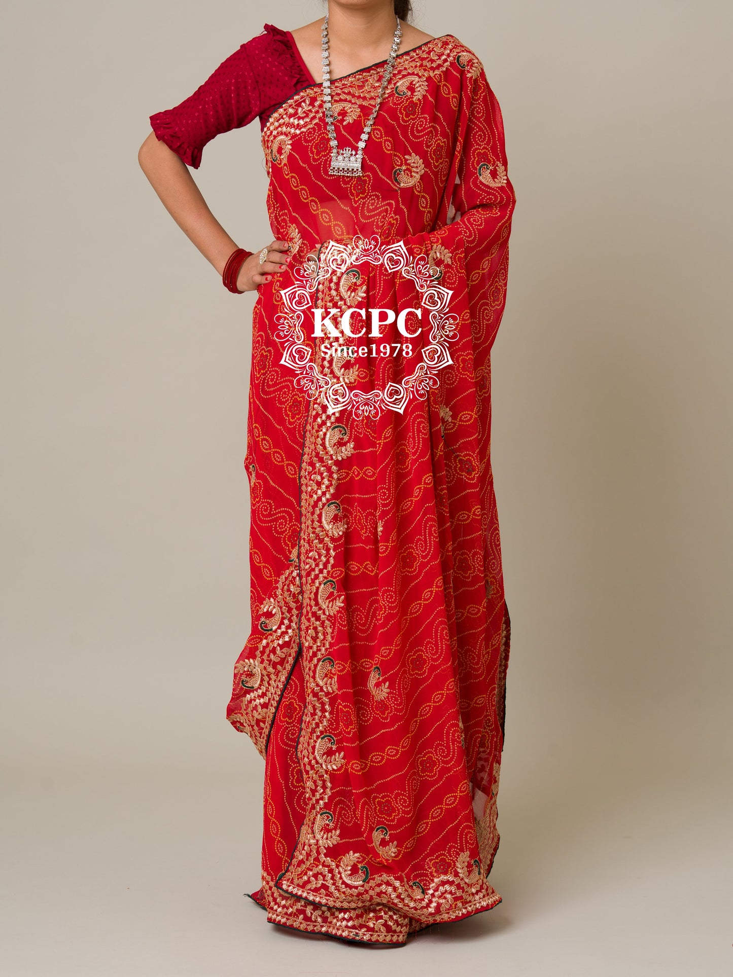 Latest Pure 60 gram Georgette Bandhani Gotapatti Work Saree.