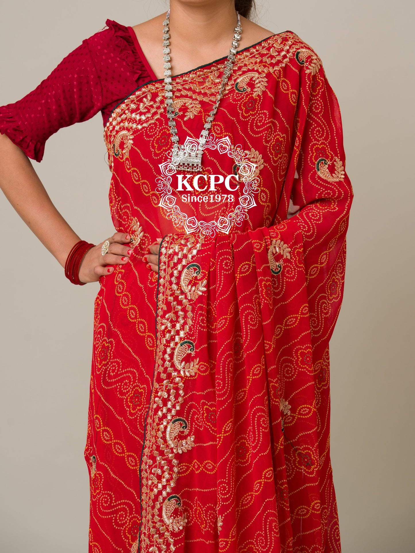Latest Pure 60 gram Georgette Bandhani Gotapatti Work Saree.