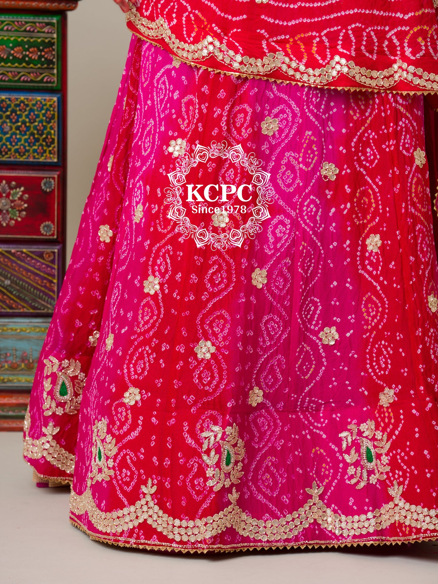 Heavy beautiful Bandhani Pure Ojariya Chinon Handwork Lehenga Dupatta Set,Bittu