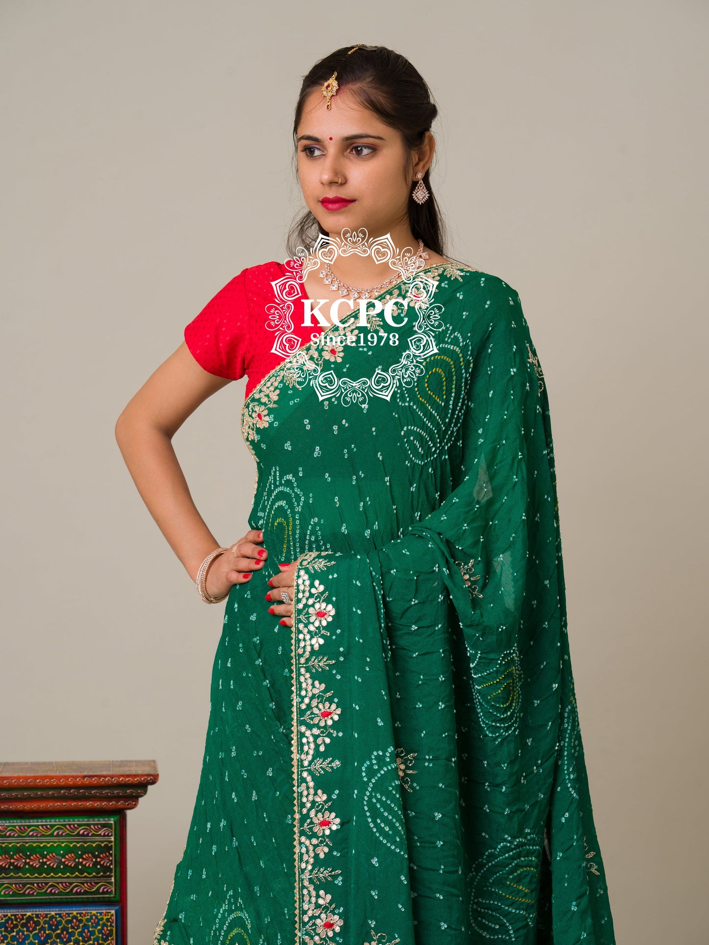 Latest Pure Rai Bandhej Zardozi Gotapatti Work lehanga with Duptta,bittu