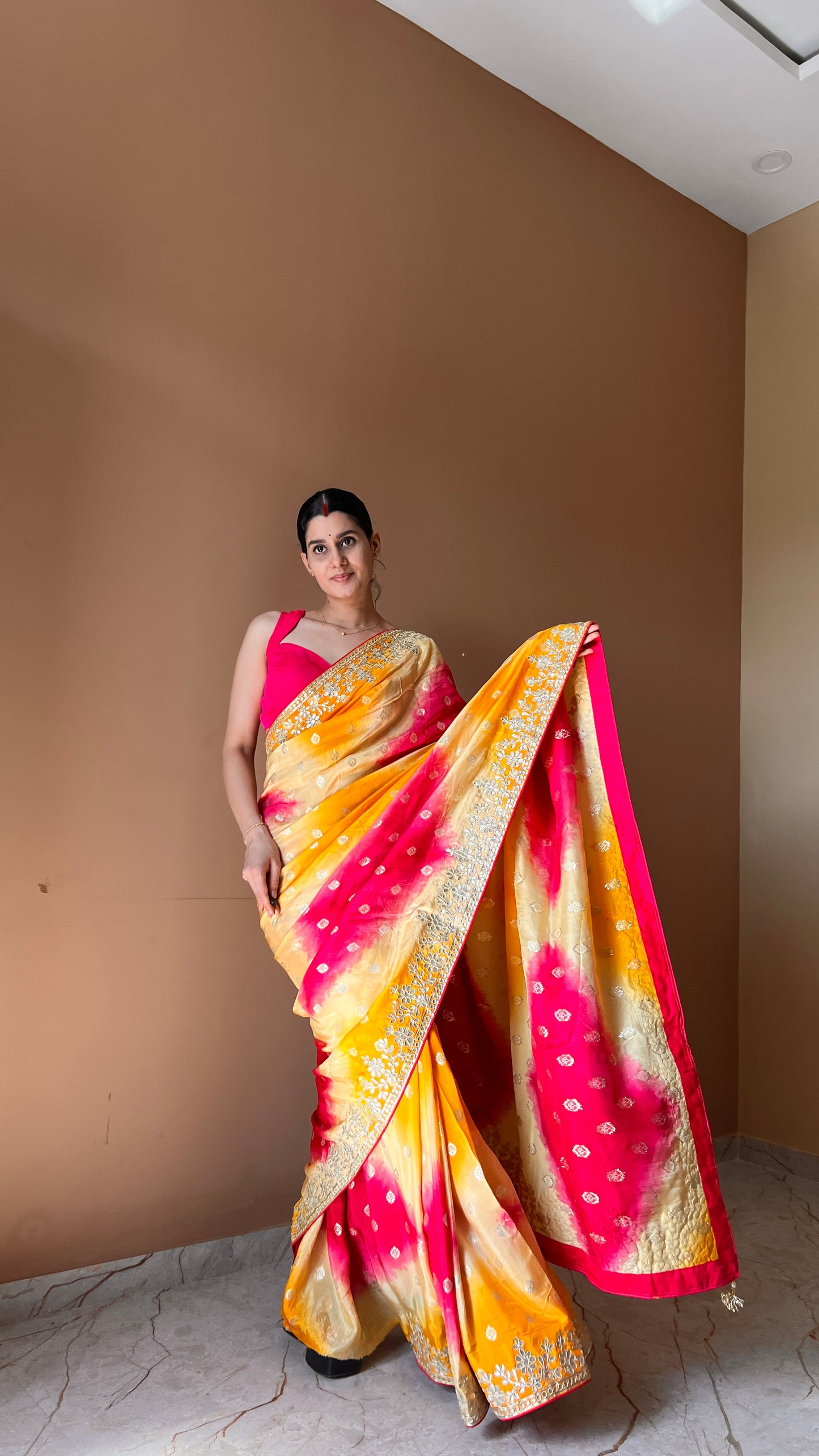 Jaipuri batik saree with Gotapatti border