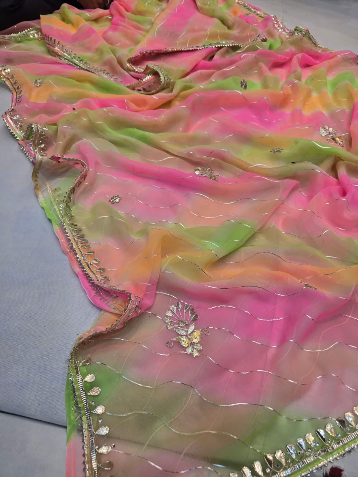 SHIFFON FABRIC WITH GLITTER FOIL PRINT SAREE