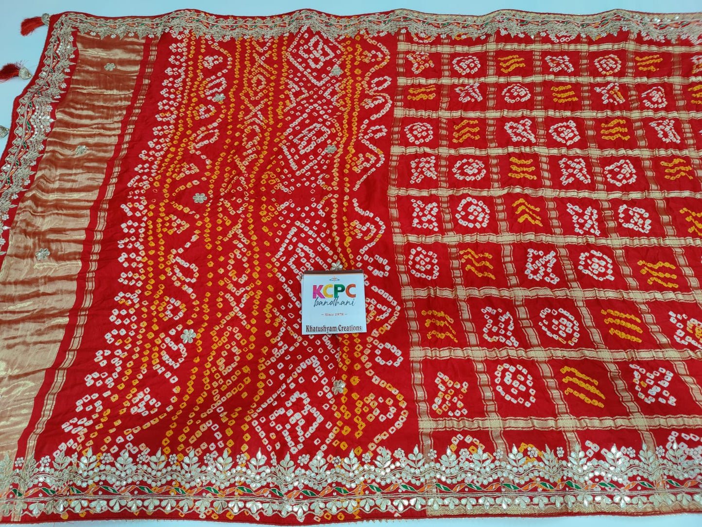 Pure Gaji Silk Bandhani Ghatchola Gotapatti Work Saree with blouse NR, kcpc