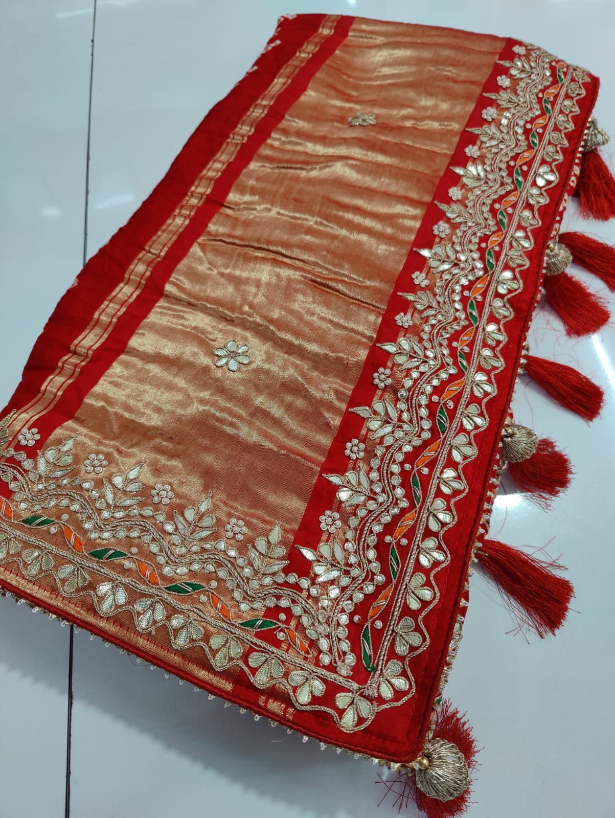 Pure Gaji Silk Bandhani Ghatchola Gotapatti Work Saree with blouse NR, kcpc