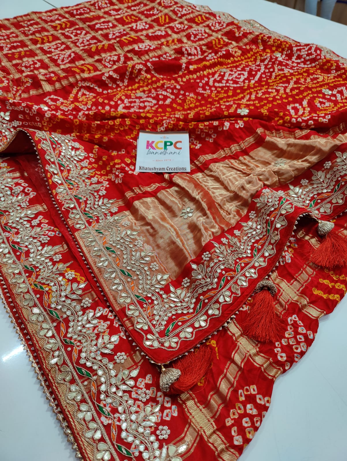 Pure Gaji Silk Bandhani Ghatchola Gotapatti Work Saree with blouse NR, kcpc