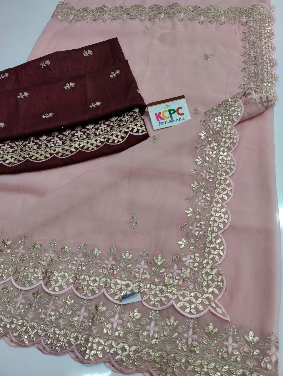 New organza Designer Partywear Gotapatti Style Saree with Contrast blouse, AMT, NR