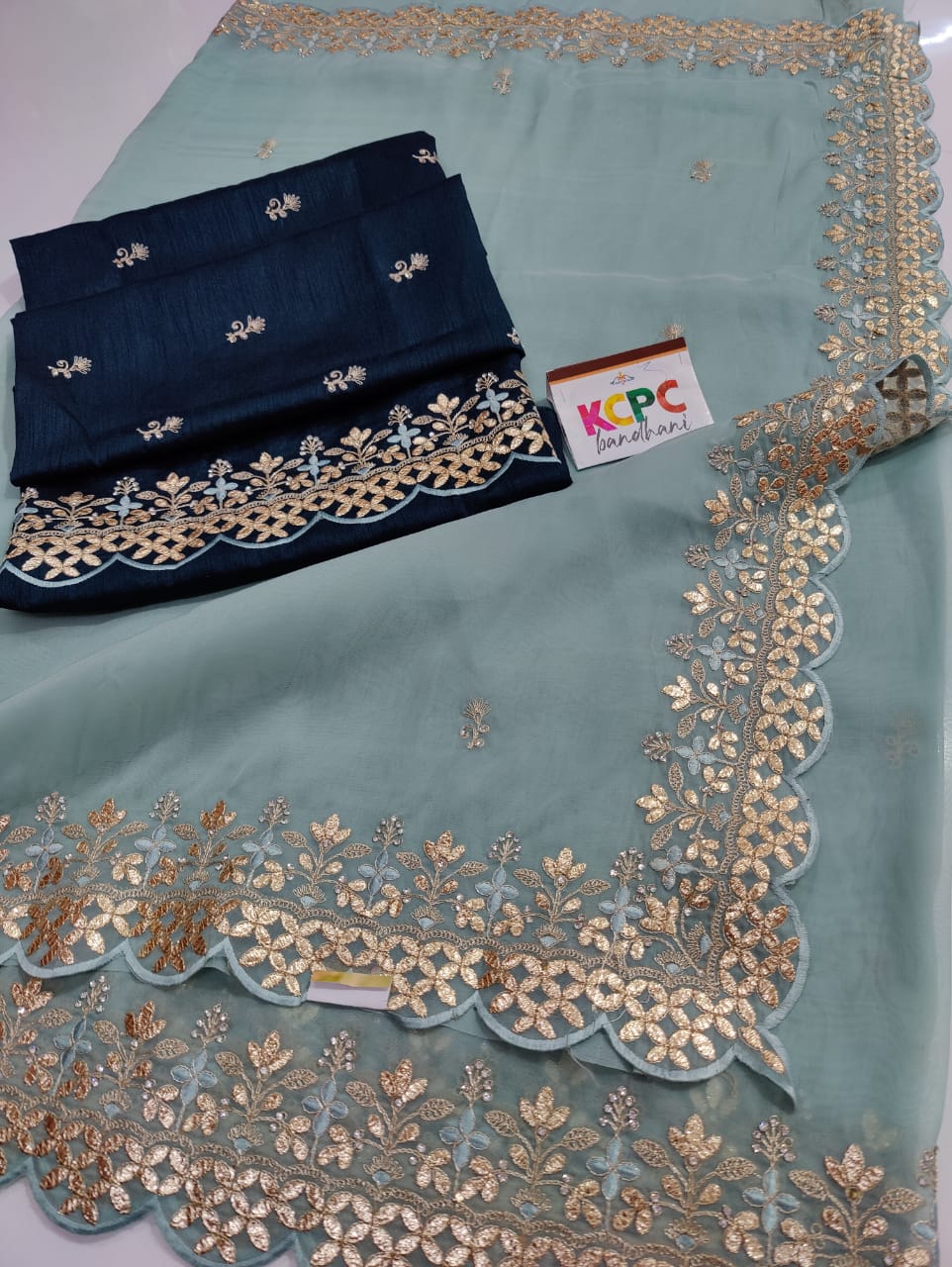 New organza Designer Partywear Gotapatti Style Saree with Contrast blouse, AMT, NR