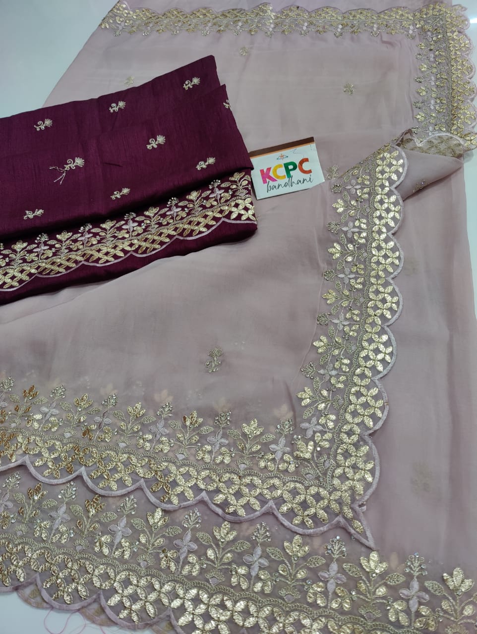 New organza Designer Partywear Gotapatti Style Saree with Contrast blouse, AMT, NR