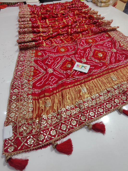 New Launch Kcpc Originals Pure Gaji Silk Bandhani Ghatchola Saree With Blouse Ami
