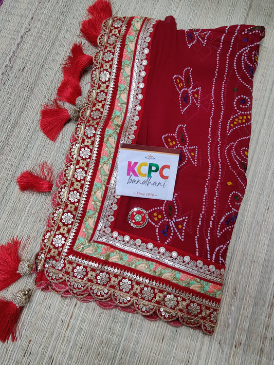 Latest Pure Georgette Marwadi Chunri Dupatta For Pooja Traditional Wedding Purpose