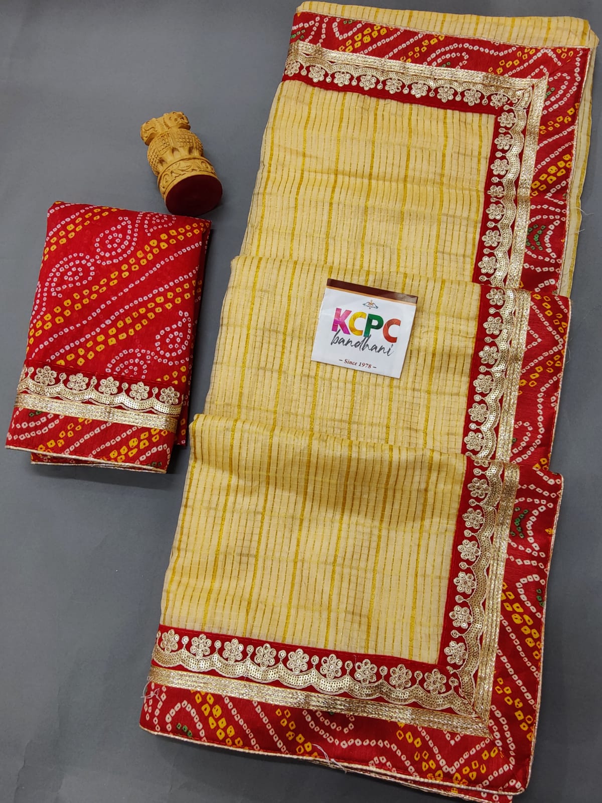 Tissue Cotton Kota Doria Ghatchola Checks Bandhani Pooja Special Saree Chickoo