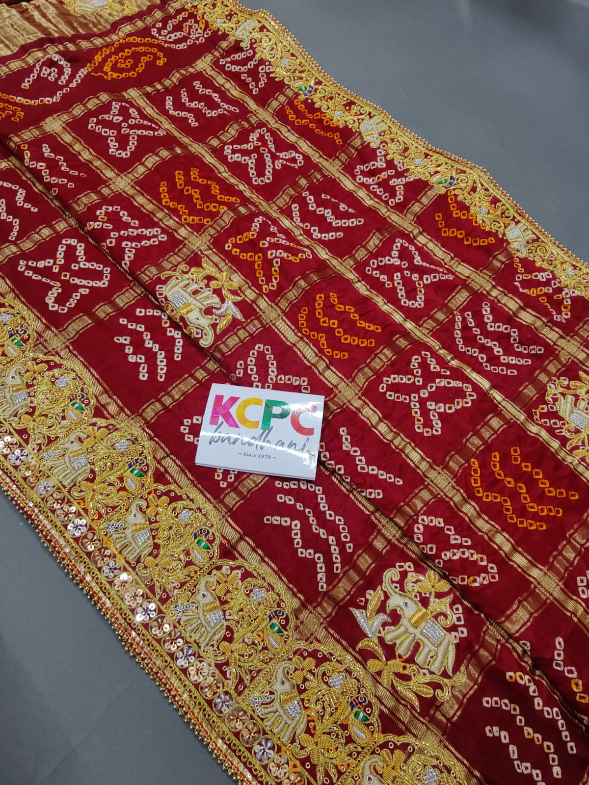Trending Jaipuri Dabka Work Vintage Pure Gaji Silk Bandhani Jardozi Work Ghatchola Chunri Pila Odhna in Aara Tari Handwork