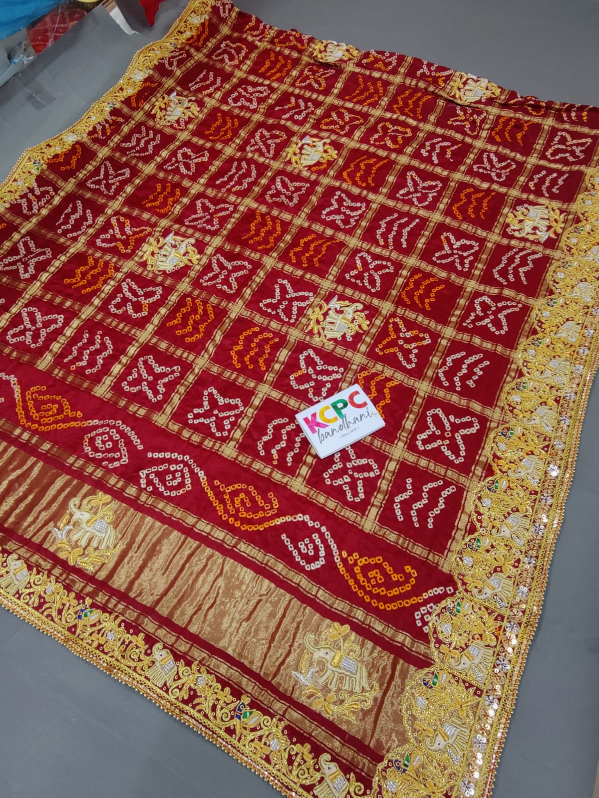 Trending Jaipuri Dabka Work Vintage Pure Gaji Silk Bandhani Jardozi Work Ghatchola Chunri Pila Odhna in Aara Tari Handwork