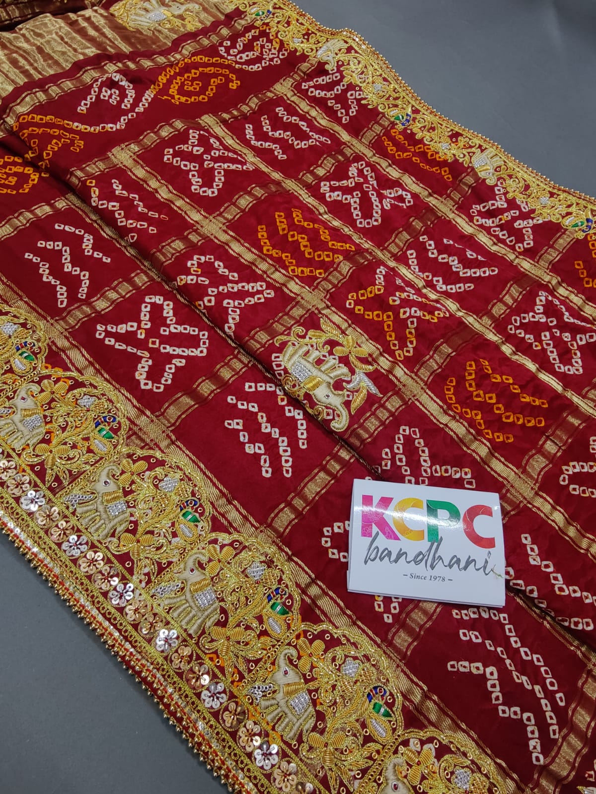 Trending Jaipuri Dabka Work Vintage Pure Gaji Silk Bandhani Jardozi Work Ghatchola Chunri Pila Odhna in Aara Tari Handwork