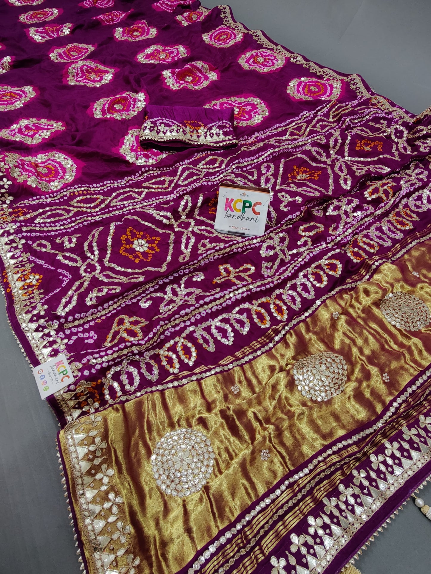 Latest New Pure Gaji Silk Handmade Bandhej Gotapatti Laddu Bandhej Saree with blouse