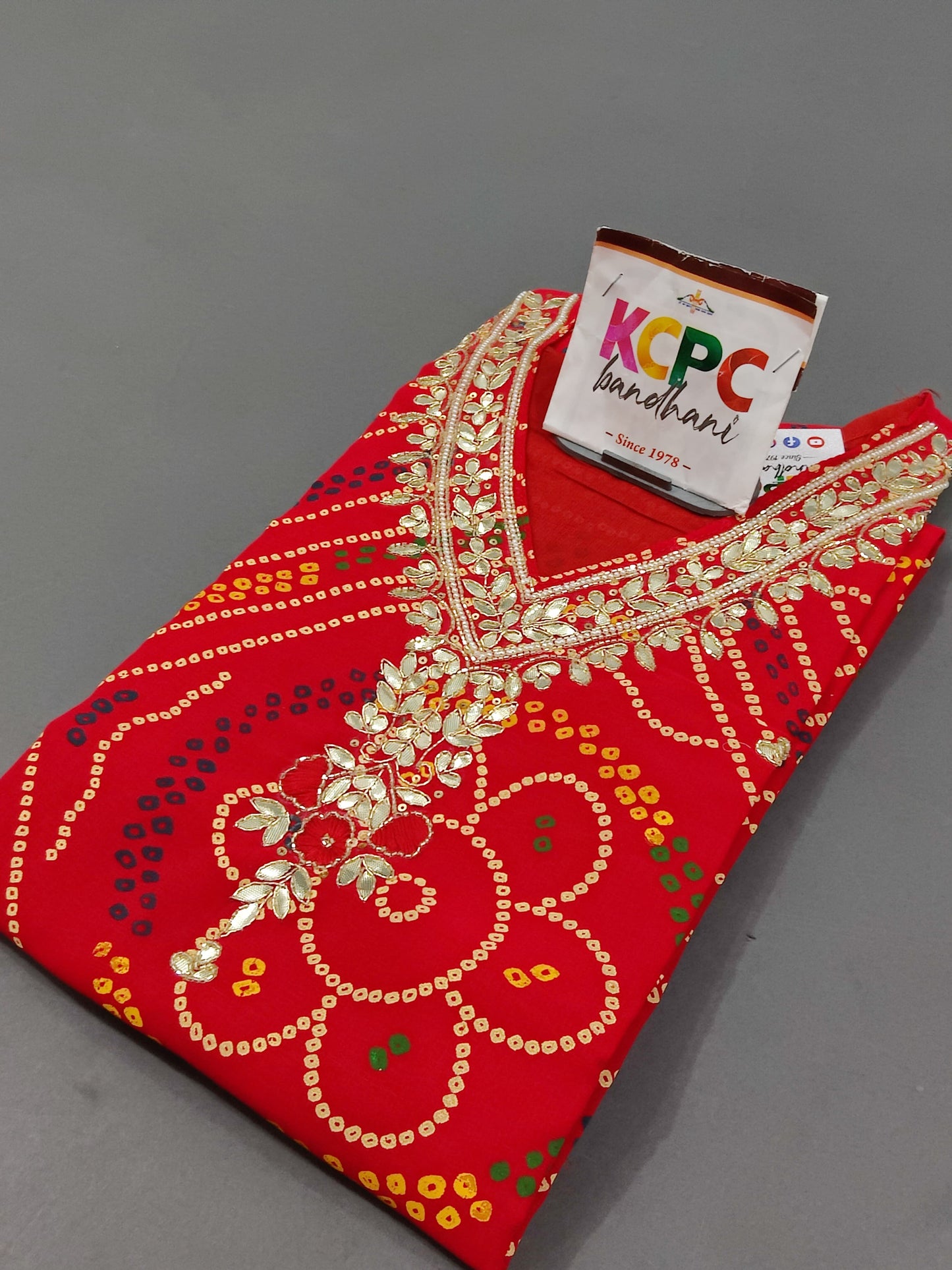 New Pure Georgette Marwadi Chunri Bandhej Gotapatti Zaridoji work Kurtis