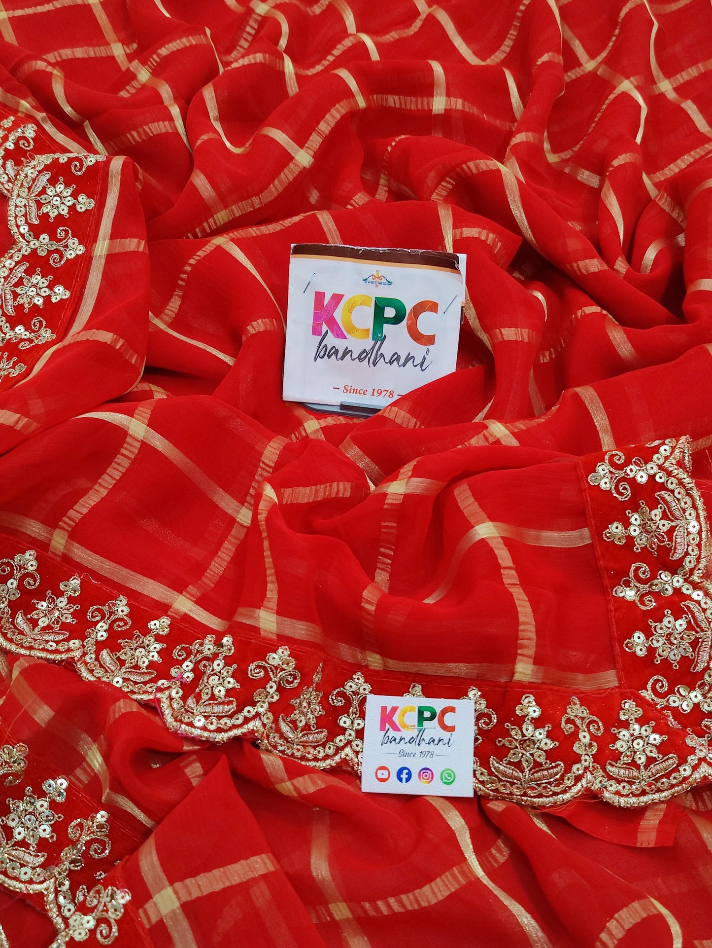 KcPc Originals Karwachauth Special Pure Georgette Red Wedding Saree With blouse