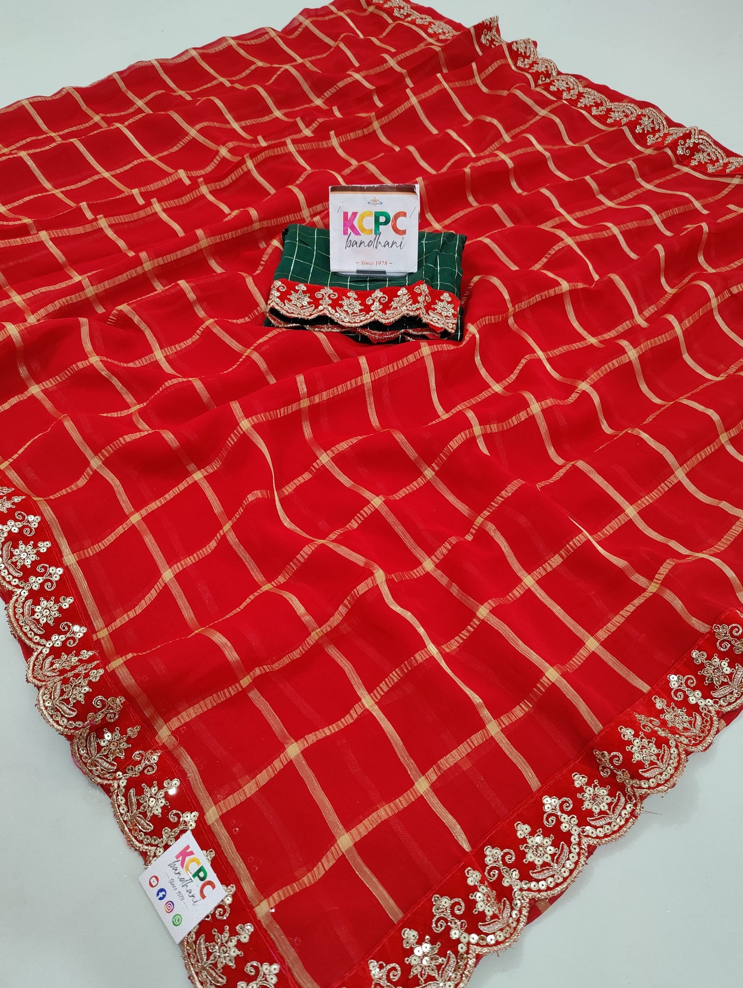 KcPc Originals Karwachauth Special Pure Georgette Red Wedding Saree With blouse