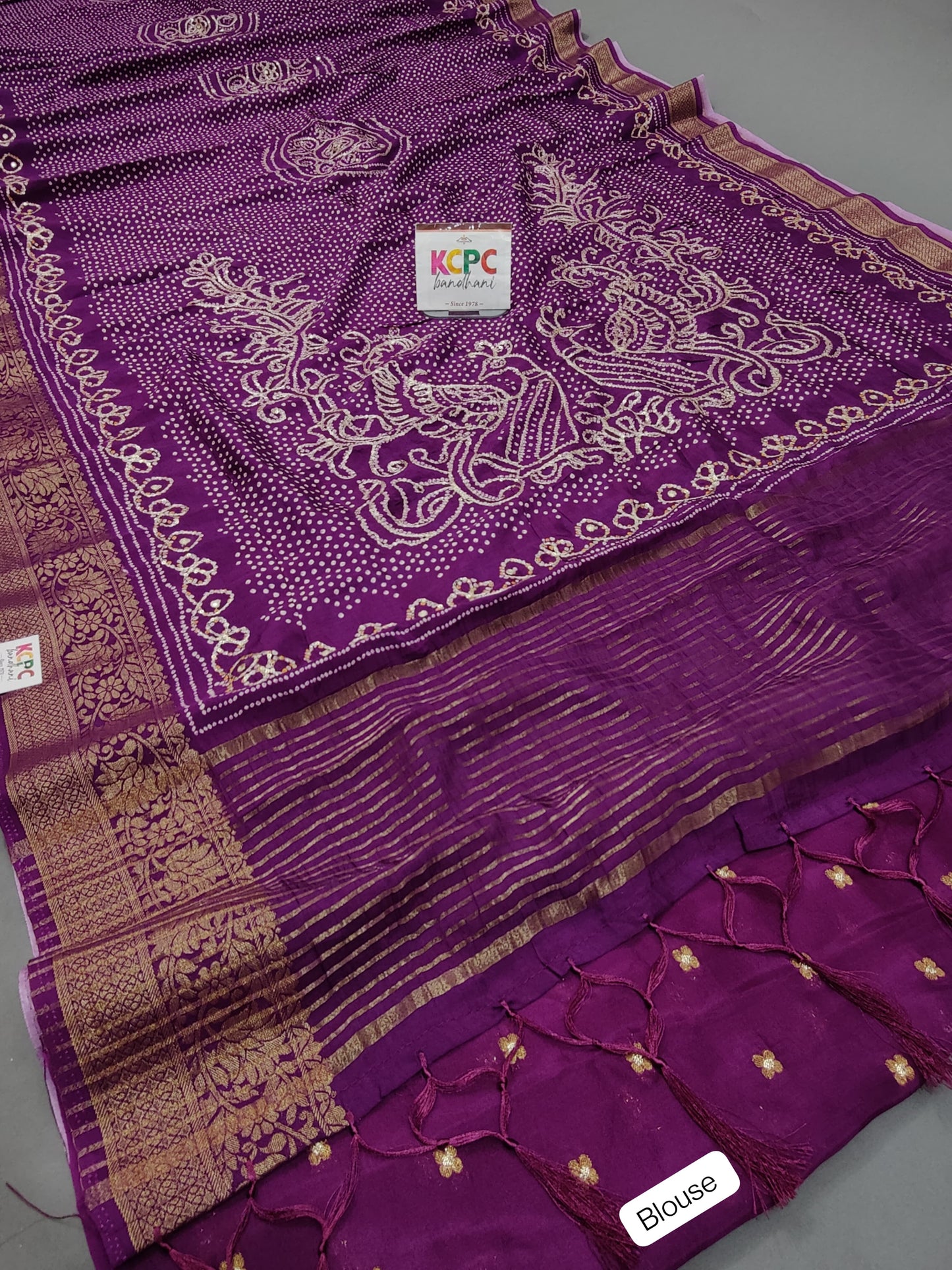 Designer Dola Silk Bandhani Print Gotapatti Aaritari work Saree amt