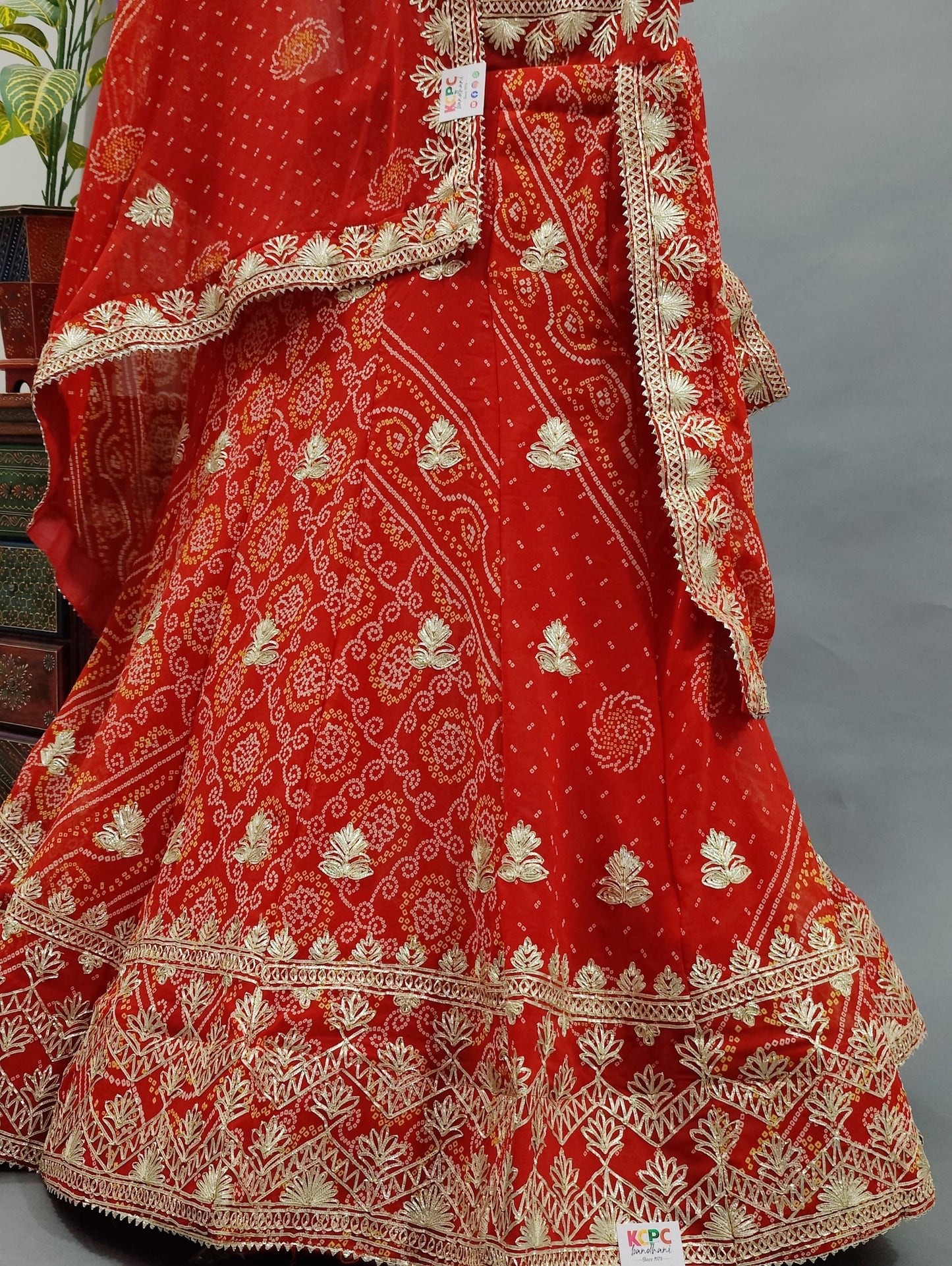 Latest Georgette Rajasthani Traditional Chunri Bandhej Gotapatti Lehenga Set,ANJ