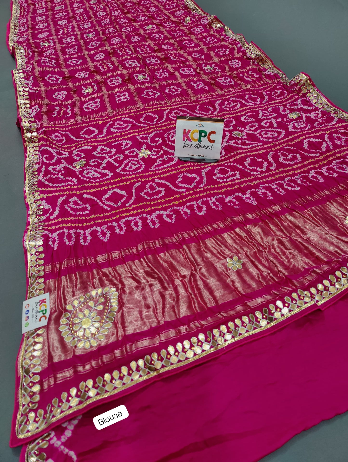 Pure Gaji Silk Bandhani Ghatchola Gotapatti Work Saree with blouse