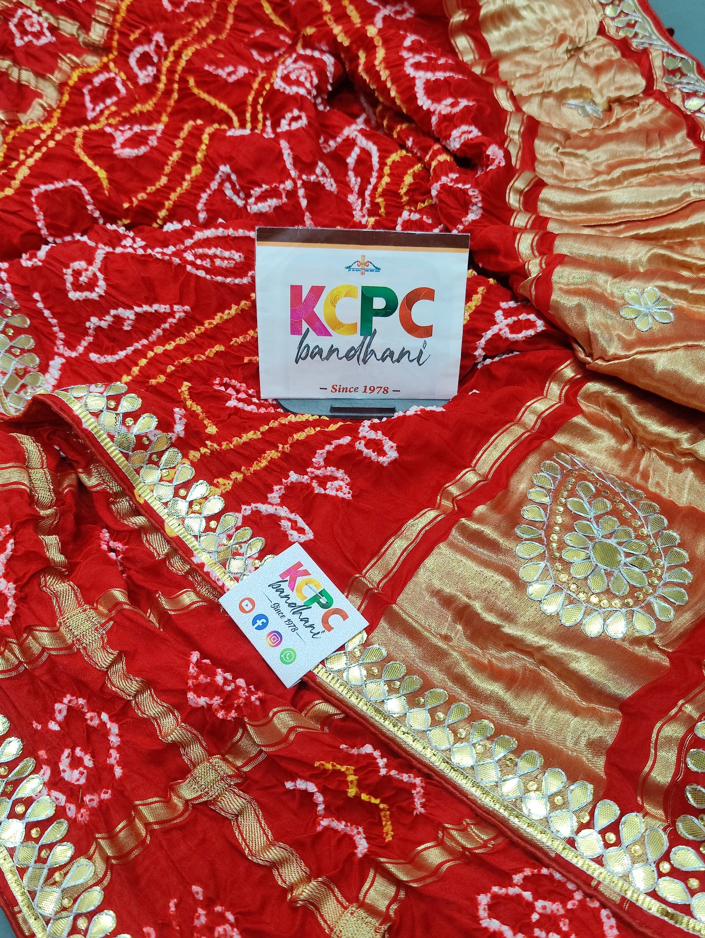 Pure Gaji Silk Bandhani Ghatchola Gotapatti Work Saree with blouse