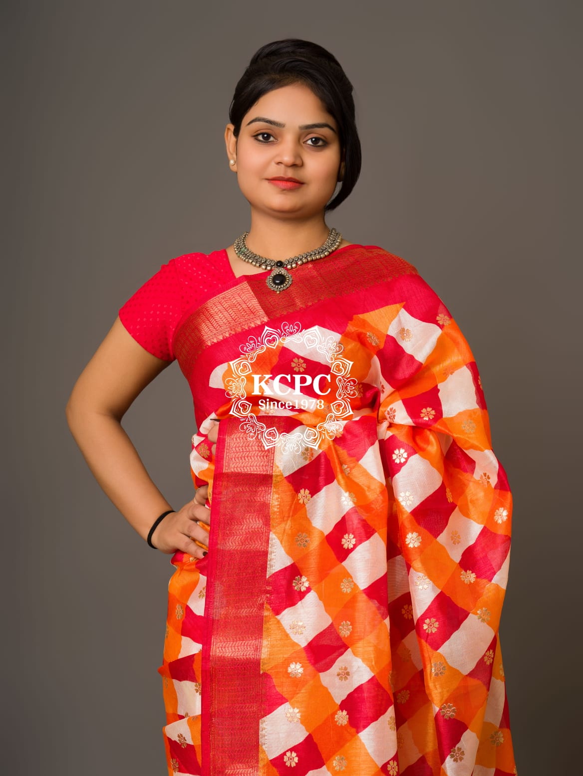 KcPc Originals Latest Bandhani Cum Leheriya Exclusive Banarasi Border Saree with gold foil work