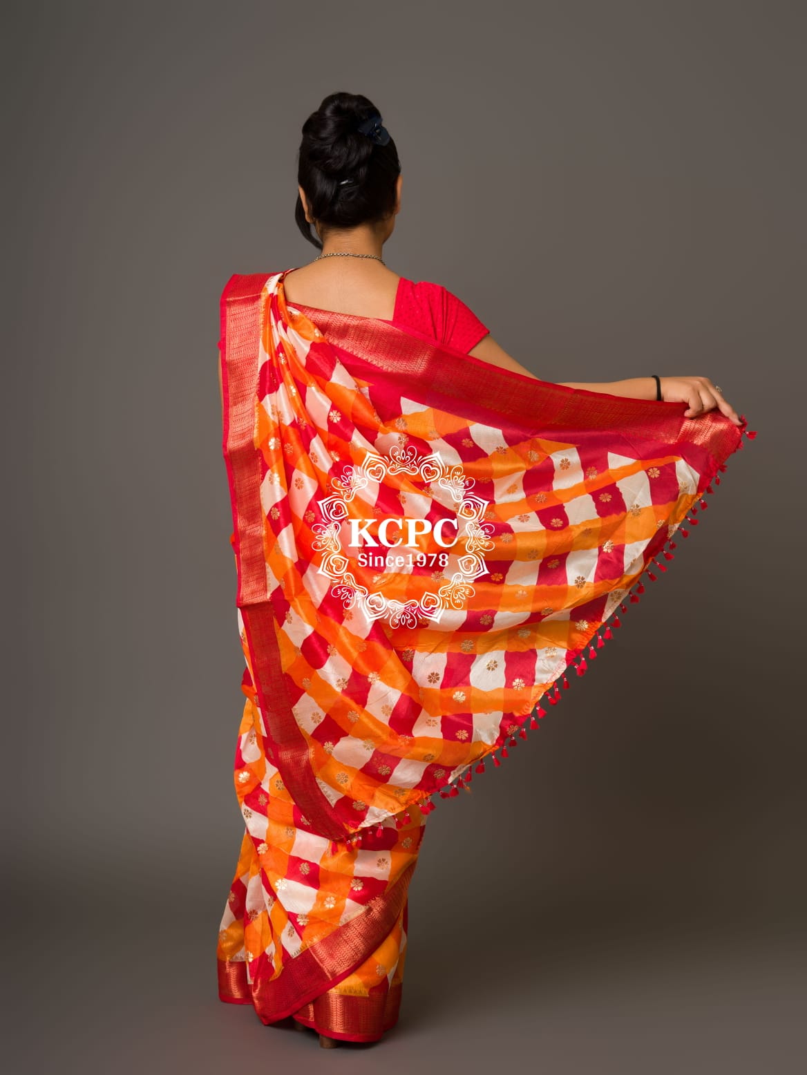 KcPc Originals Latest Bandhani Cum Leheriya Exclusive Banarasi Border Saree with gold foil work