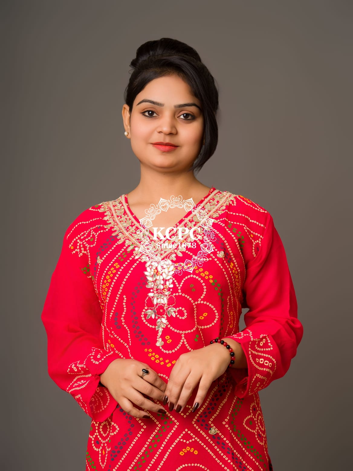 New Pure Georgette Marwadi Chunri Bandhej Gotapatti Zaridoji work Kurtis