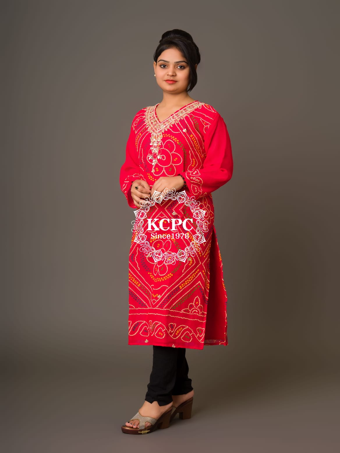 New Pure Georgette Marwadi Chunri Bandhej Gotapatti Zaridoji work Kurtis