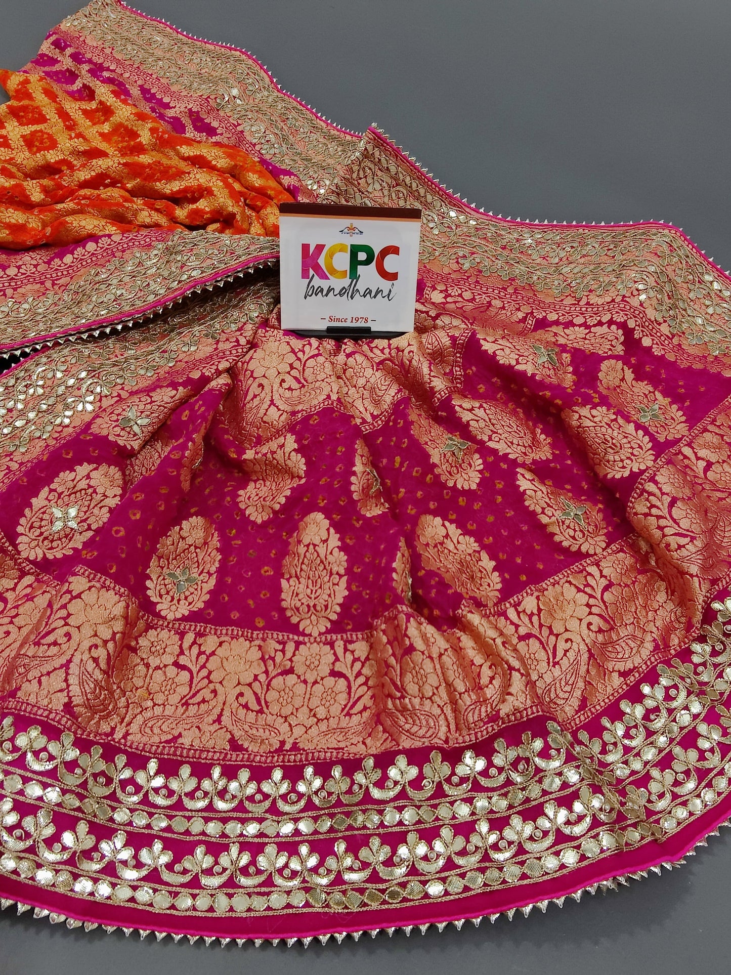 Pure Khaddi Georgette Bandhani Neemzari Resham Thread Upada Jangla Dupatta with heavy Gotapatti work
