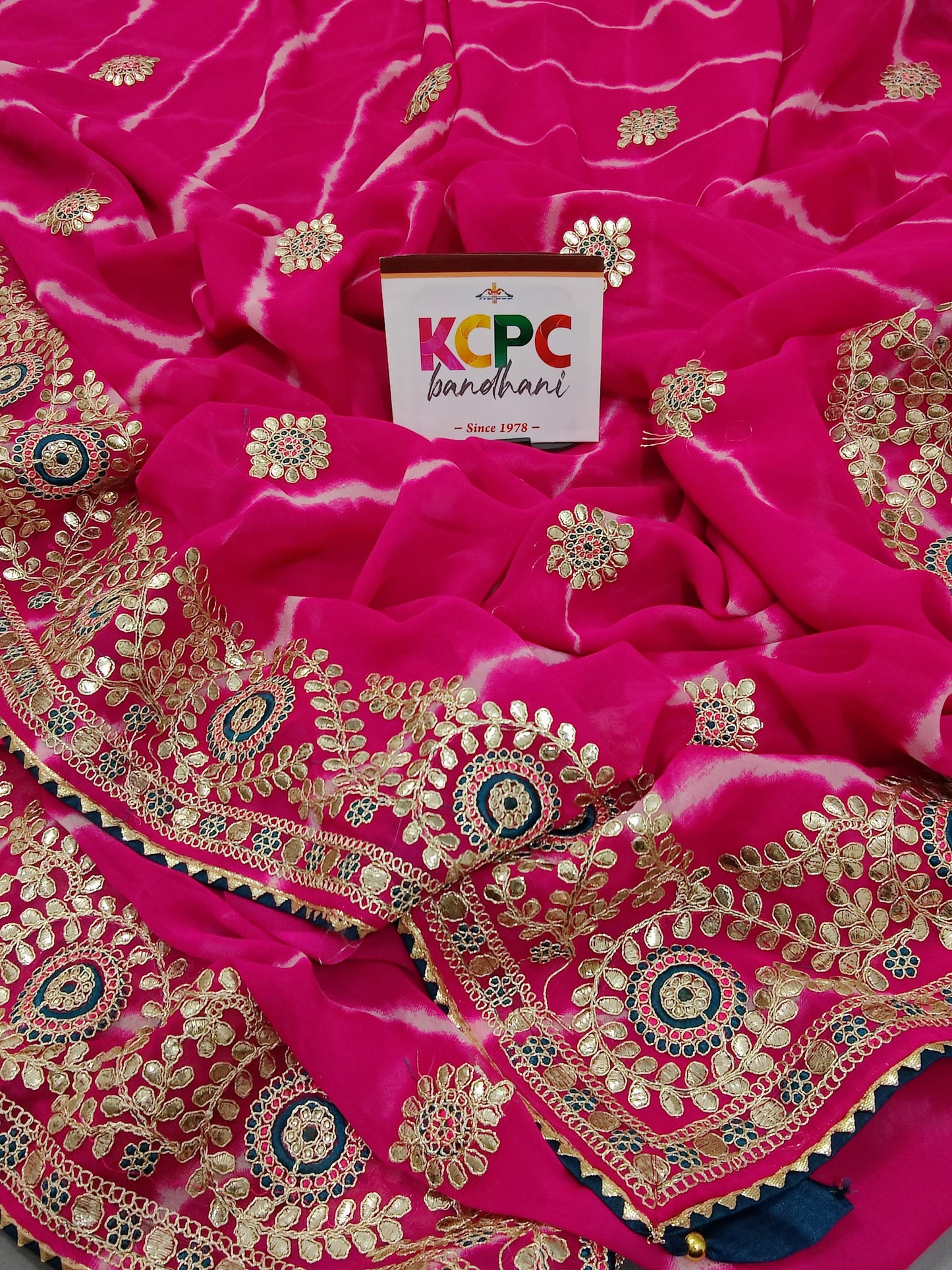Pure Georgette Jaipuri Mothda Leheriya Saree with Gotapatti amt