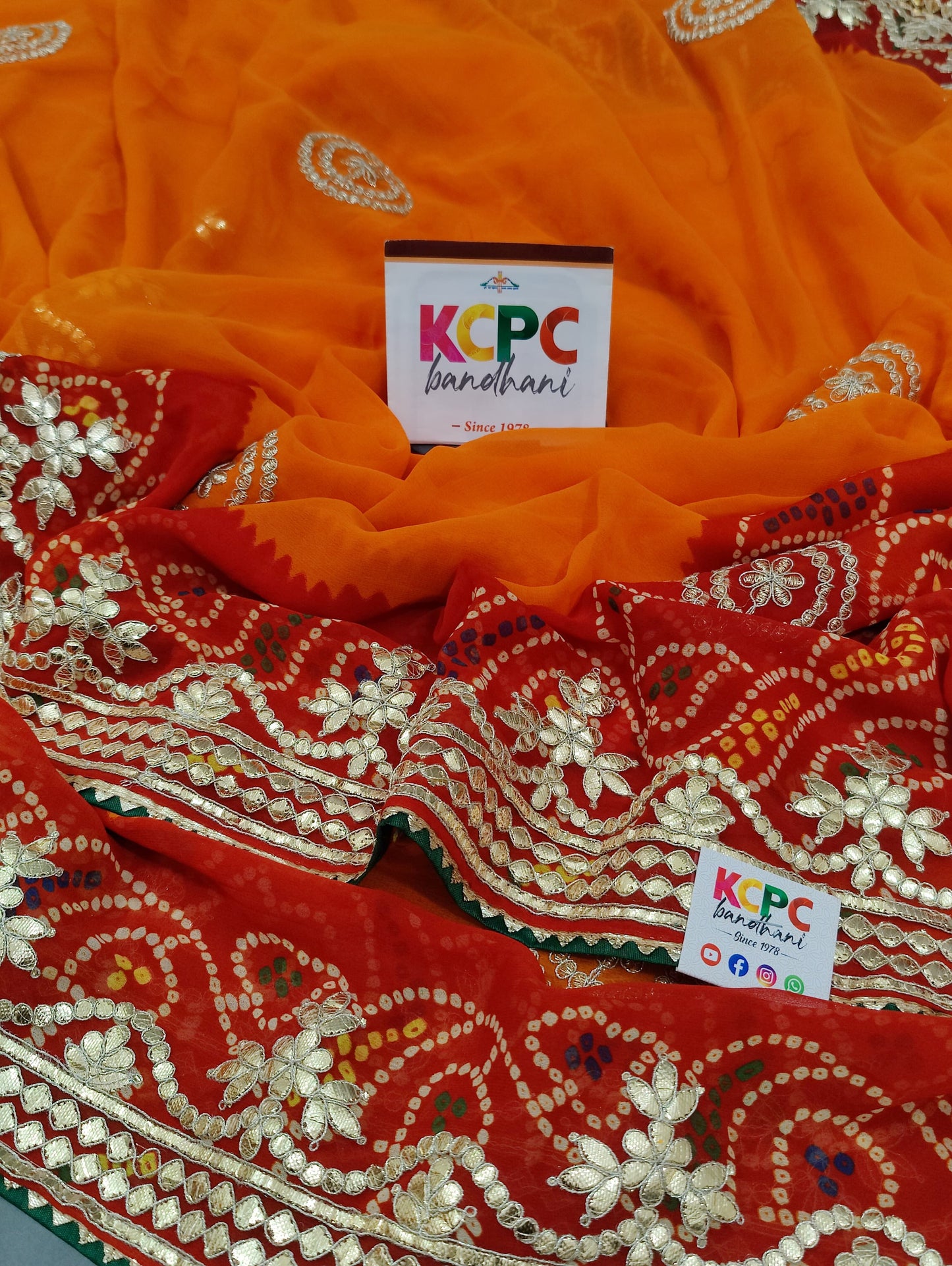 Pure Georgette Marwadi Chunri Piliya Saree with Gotapatti Work