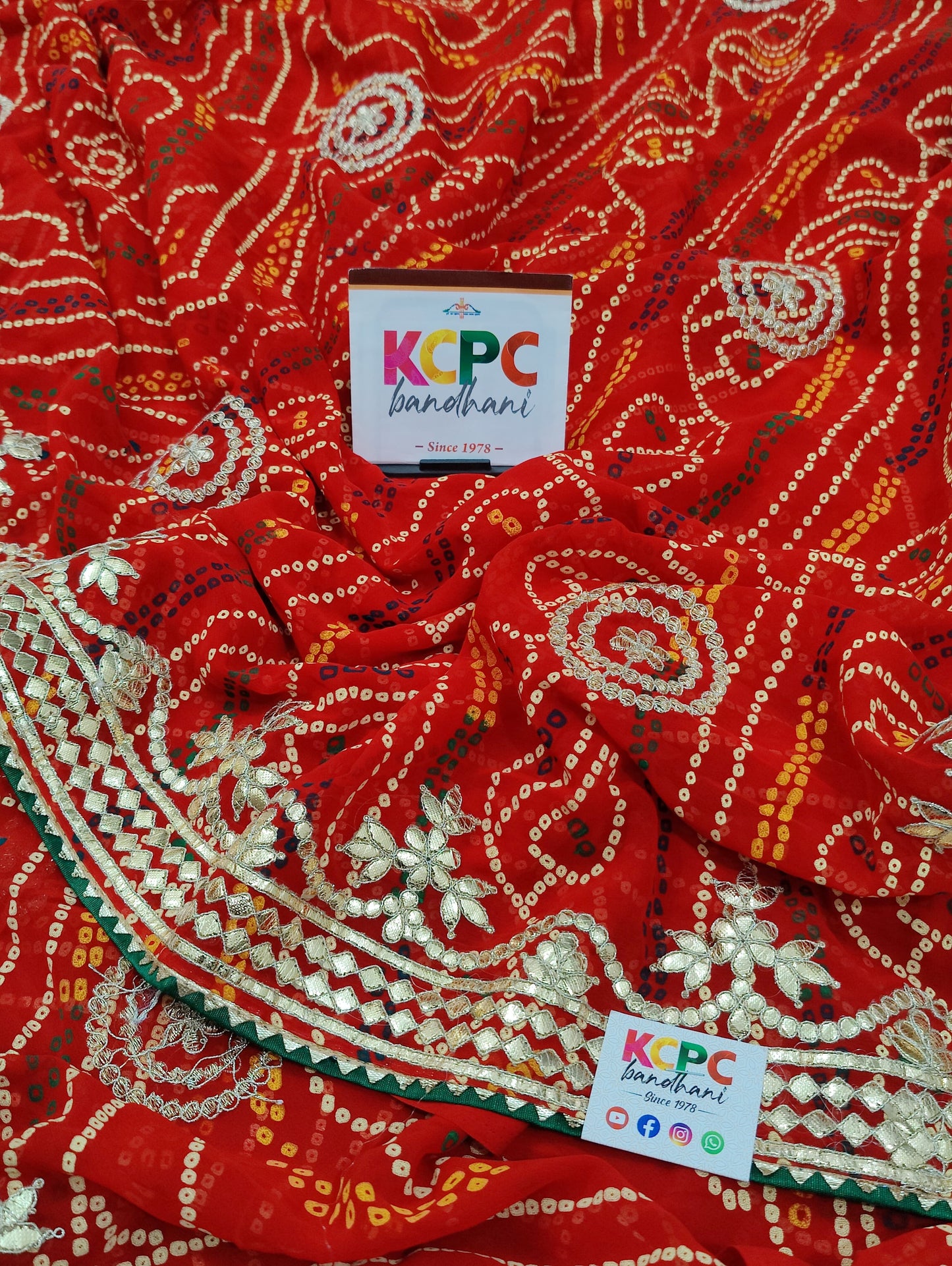 Pure Georgette Marwadi Chunri Piliya Saree with Gotapatti Work