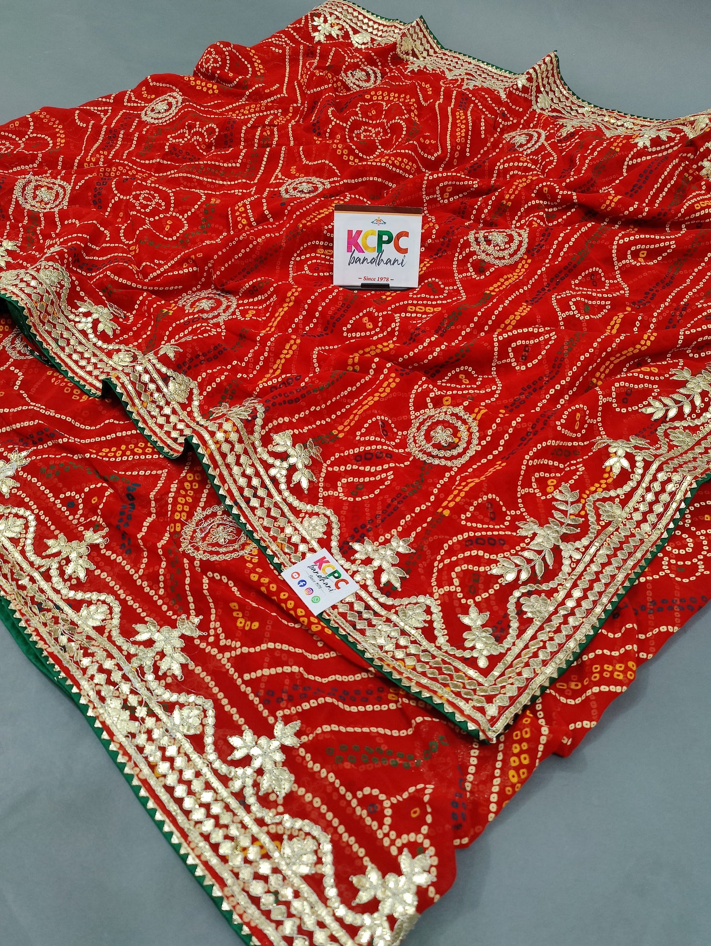 Pure Georgette Marwadi Chunri Piliya Saree with Gotapatti Work