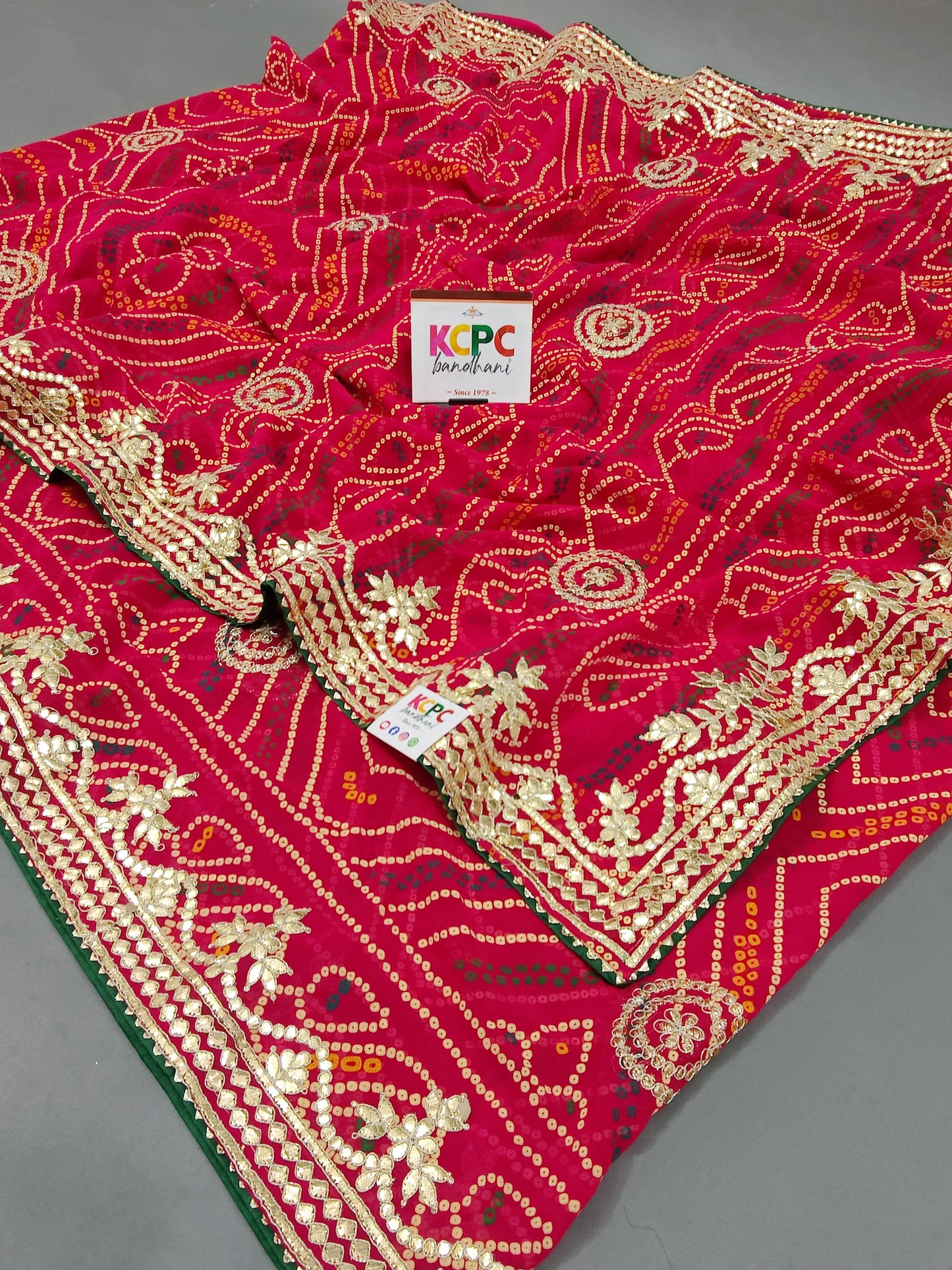 Pure Georgette Marwadi Chunri Piliya Saree with Gotapatti Work