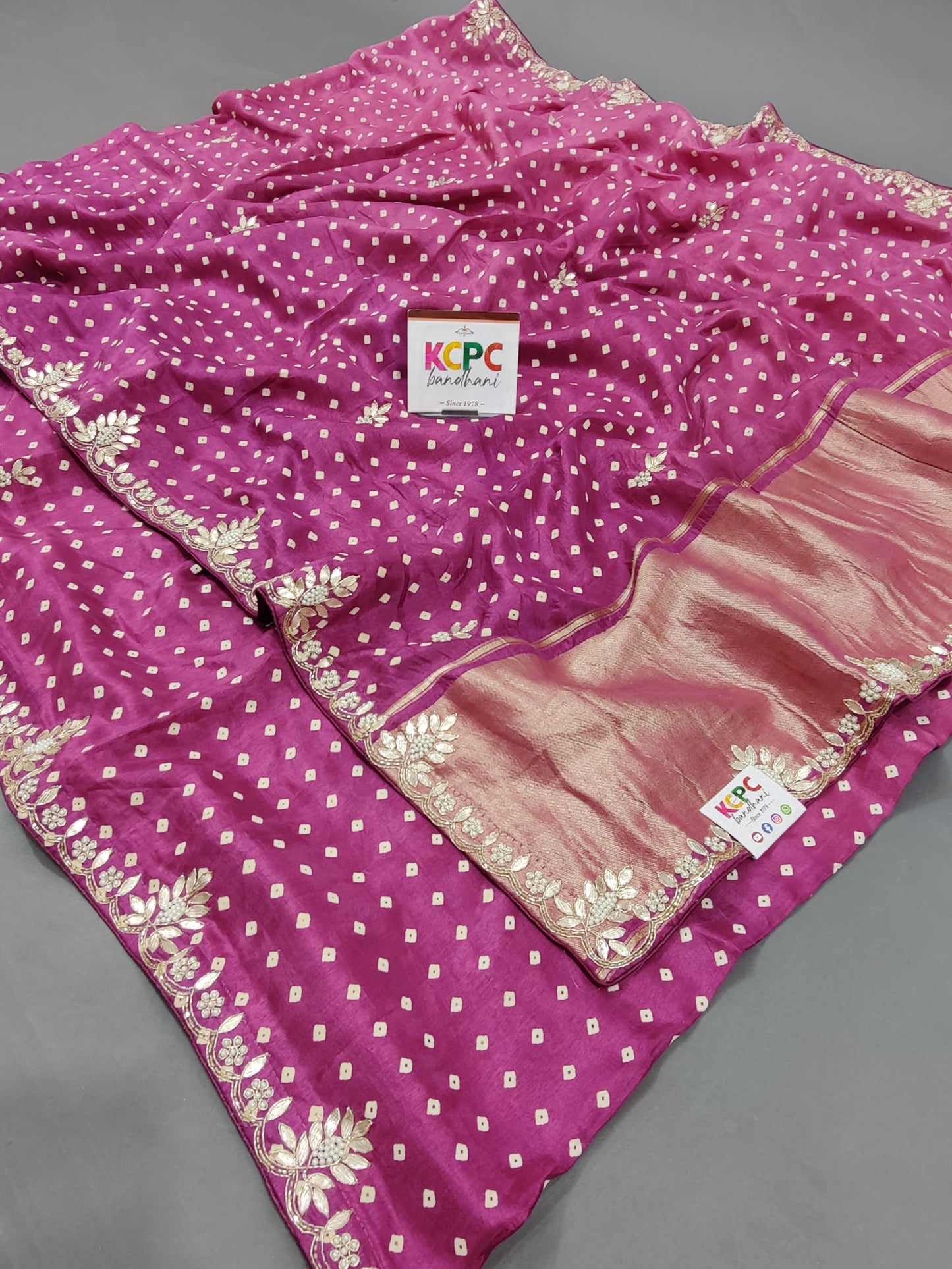 New Gaji Silk Bandhani Saree with Gotapatti Handwork